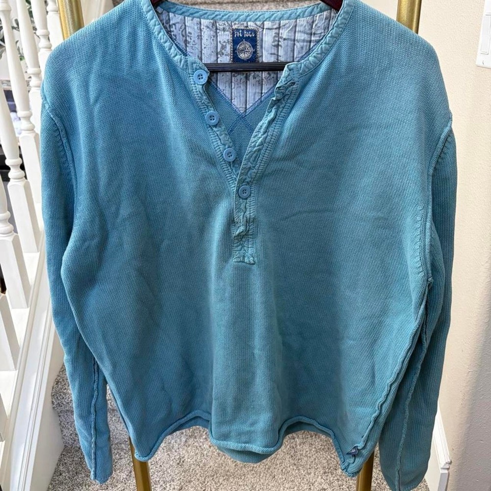 Fat face vintage 90s cotton henley textured long sleeve hiking breathable